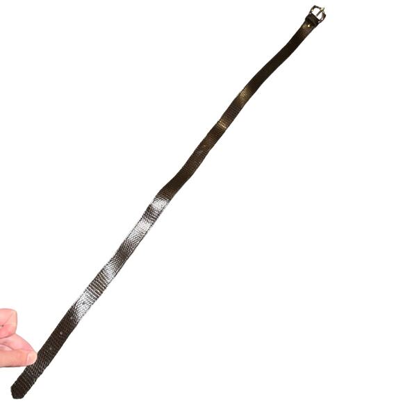 Vintage Brown Reptile Embossed Leather Belt Gold Buckle Size 14 Adjustable Waist - Picture 11 of 11